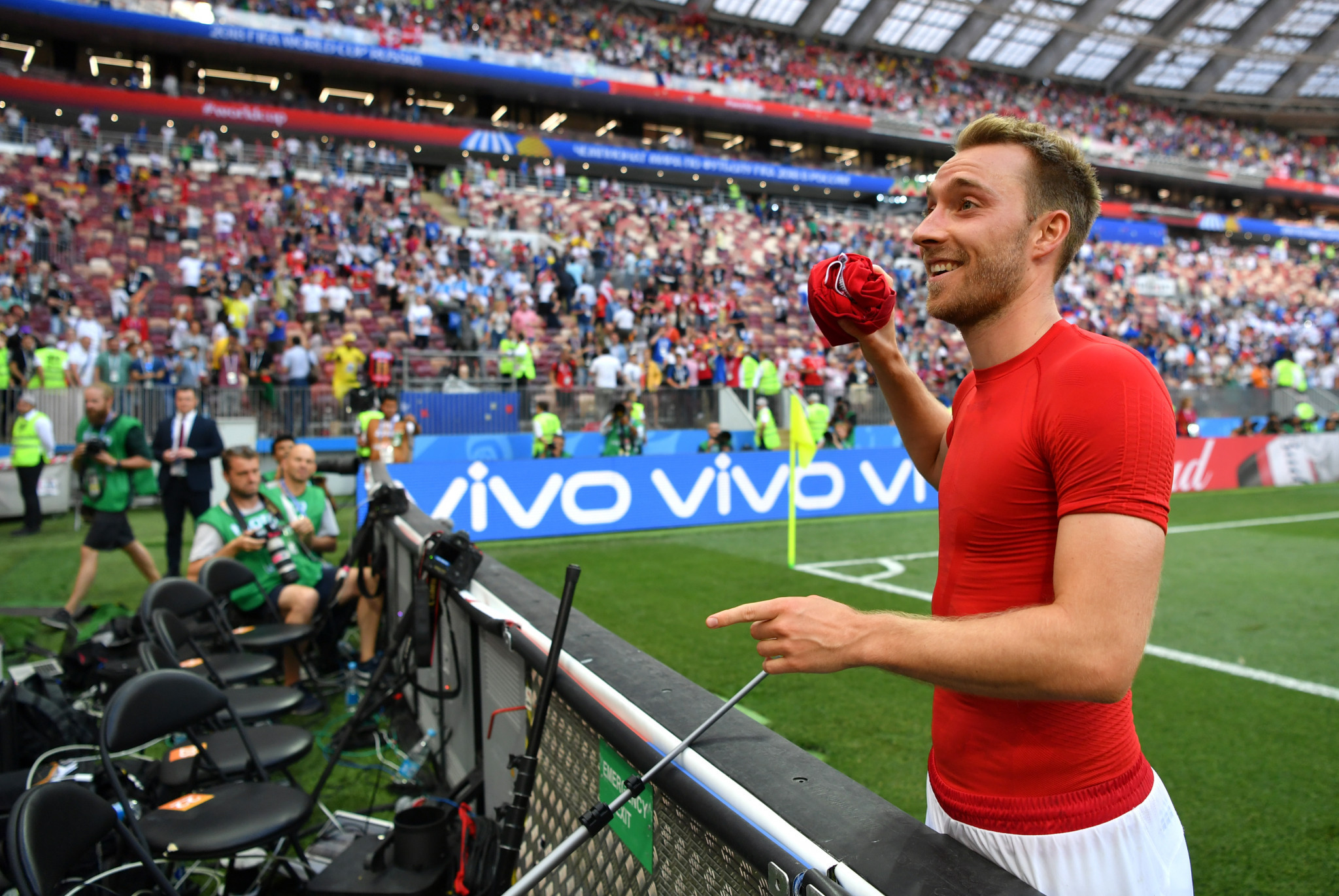 Christian Eriksen throws his shirt into the crowd at the end of Denmark's clash with France ©Getty Images