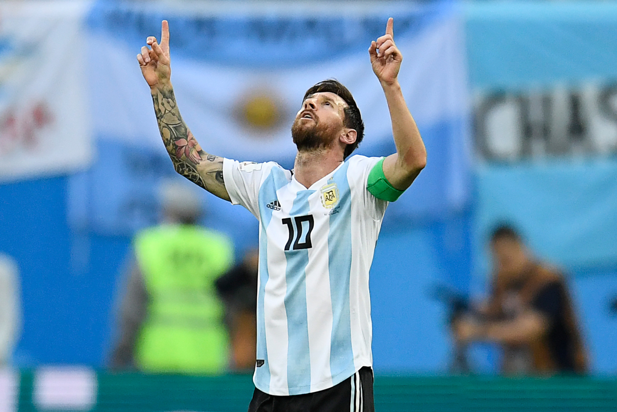 Lionel Messi celebrates scoring for Argentina ©Getty Images