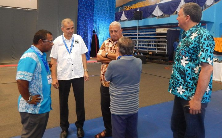 Weightlifting Fiji President Atma Maharaj, second left, admitted the mistake ©Facebook