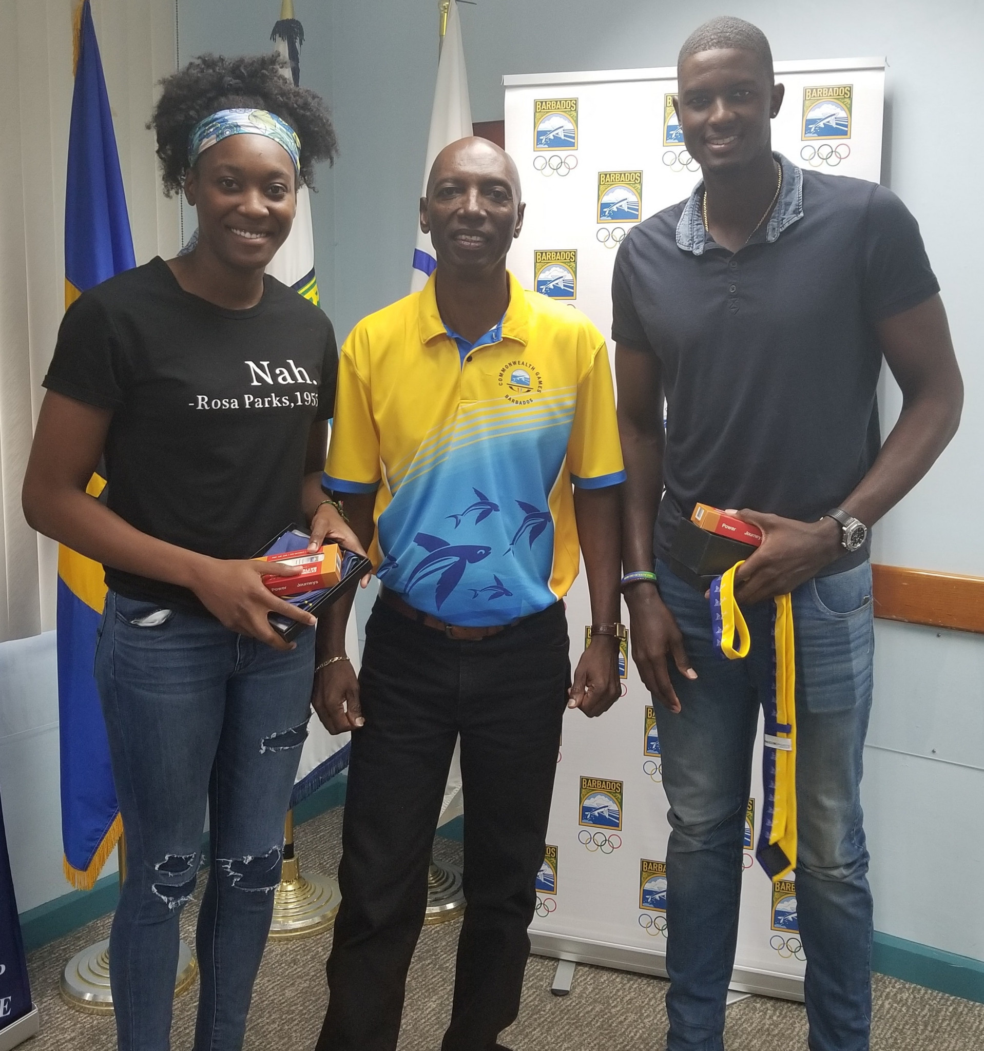 Talks were given at the event by people including Olympian Akela Jones, left, and West Indies cricket captain Jason Holder, right ©BOA