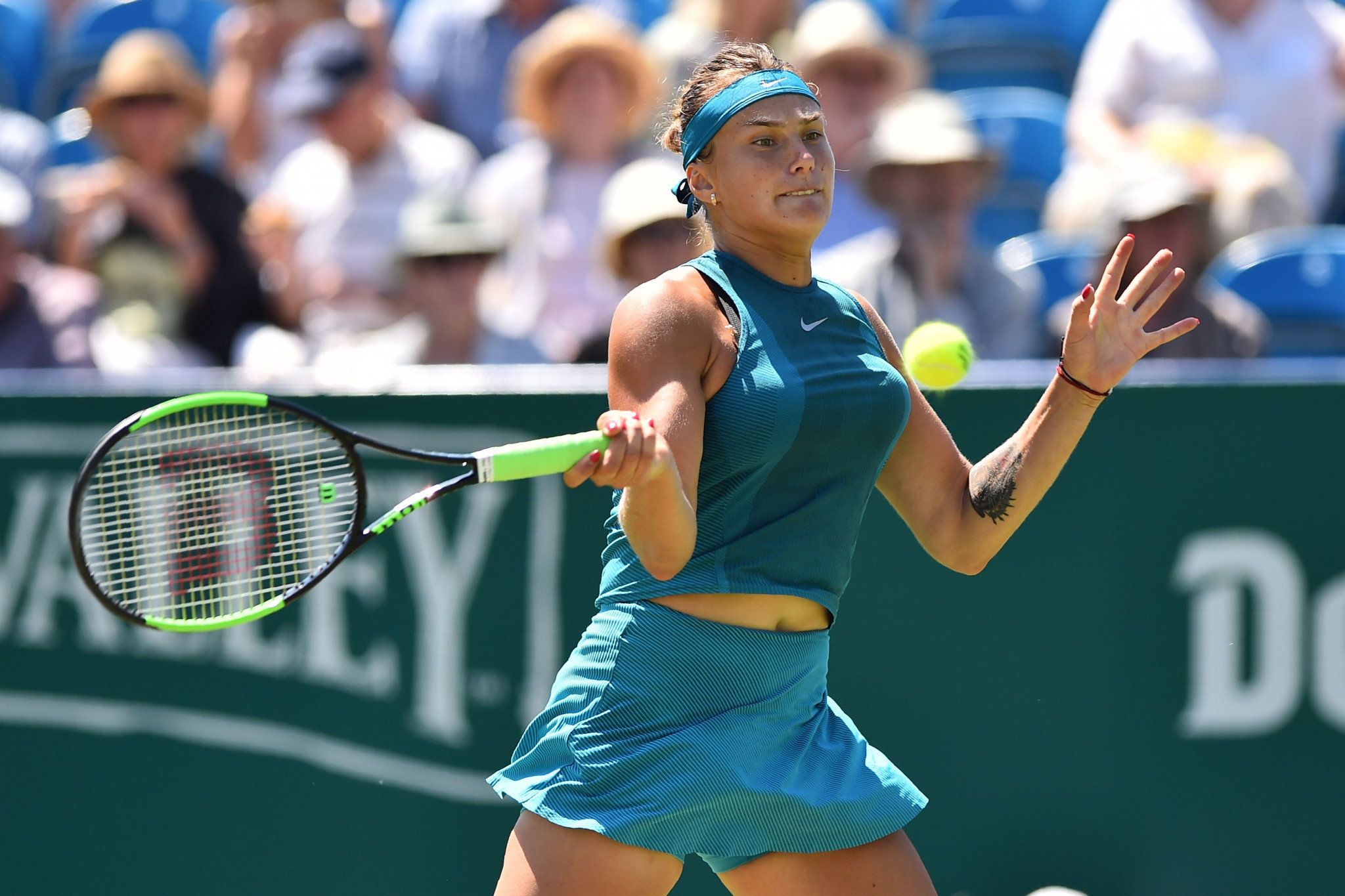 Belarusian Aryna Sabalenka earned her first victory over a player in the world's top 10 as she stunned defending champion and second seed Karolína Plíšková ©Getty Images