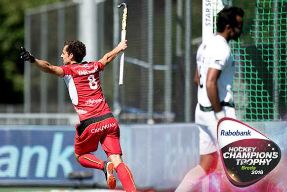 Belgium have beaten Pakistan today at the Rabobank Hockey Champions Trophy 2018  in Breda to keep their hopes of a medal alive ©FIH