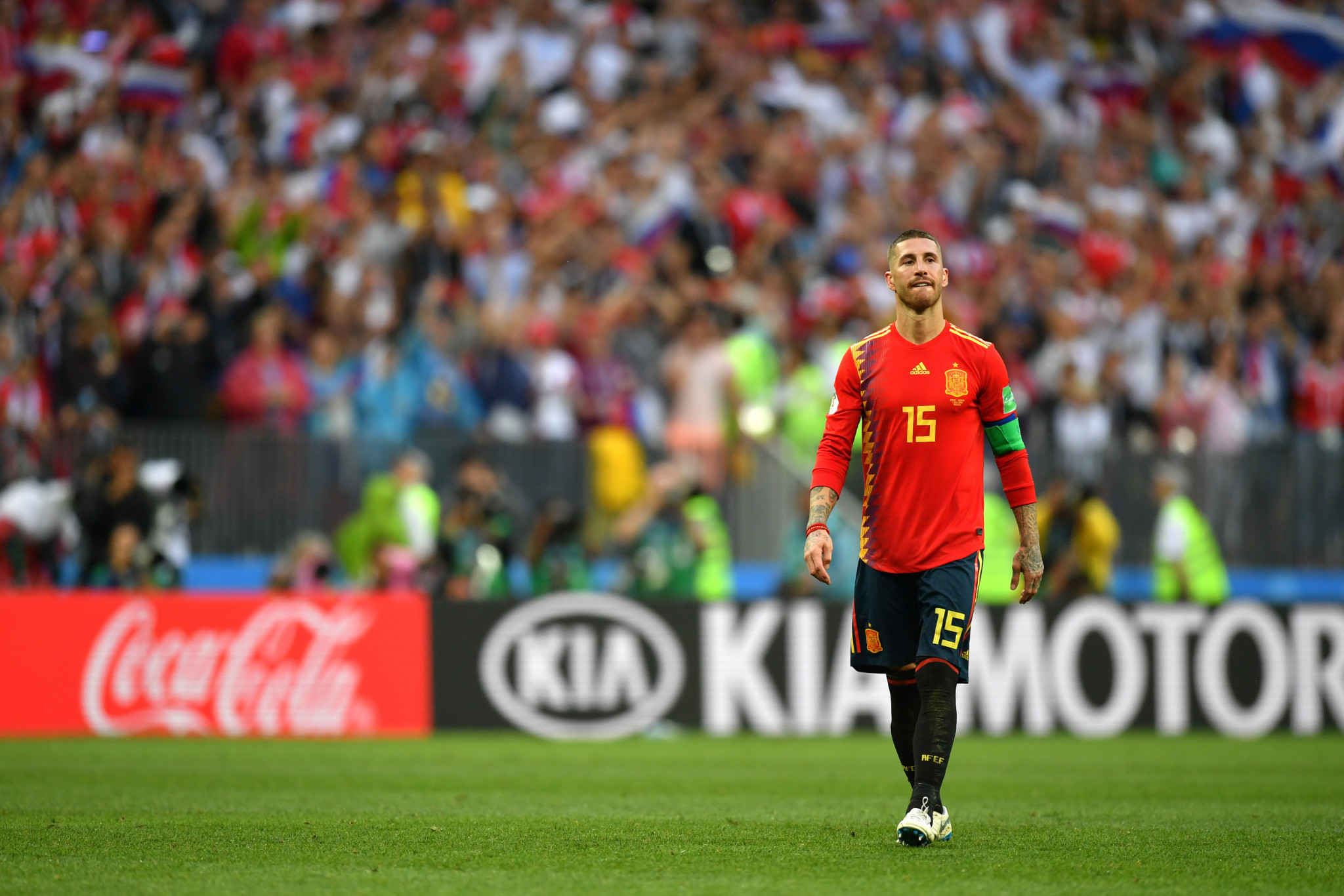 Sergio Ramos of Spain looks dejected after the Spanish defeat ©Getty Images