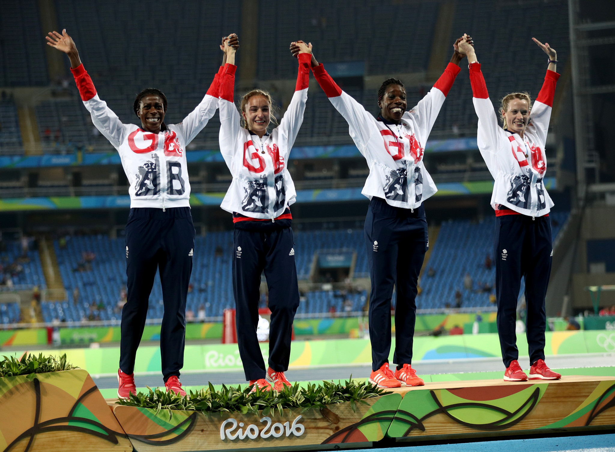 Christine Ohuruogu's last major championship medal came at the Rio 2016 Olympics when she won bronze in the 4x400m relay alongside, from left to right, Emily Diamond, Anyika Onoura and Elidh Doyle ©Getty Images
