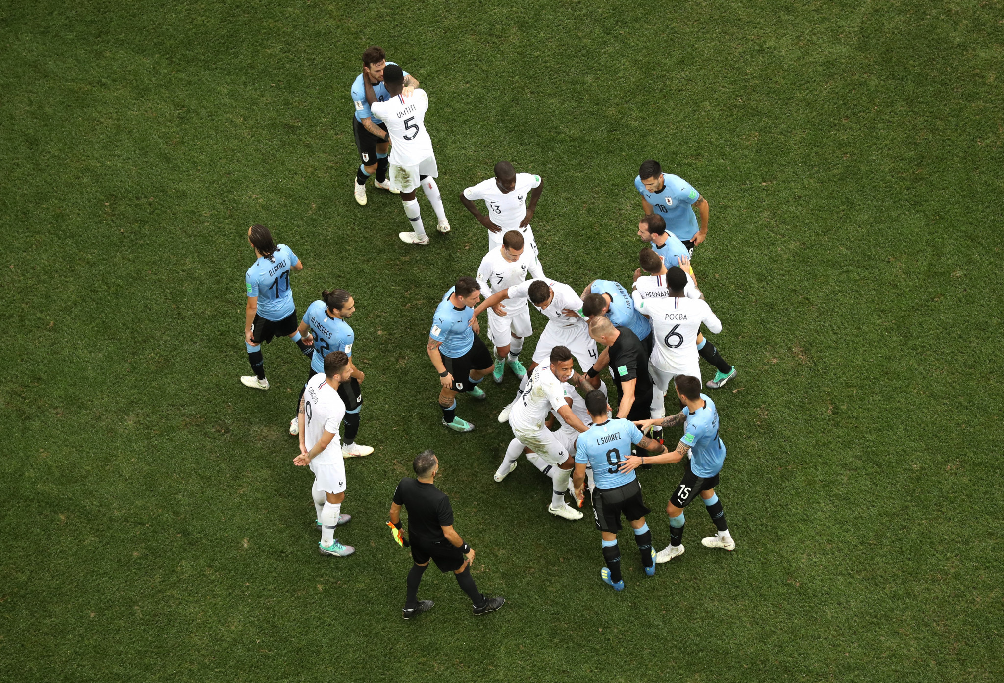 Tempers boiled over late in the France and Uruguay clash ©Getty Images