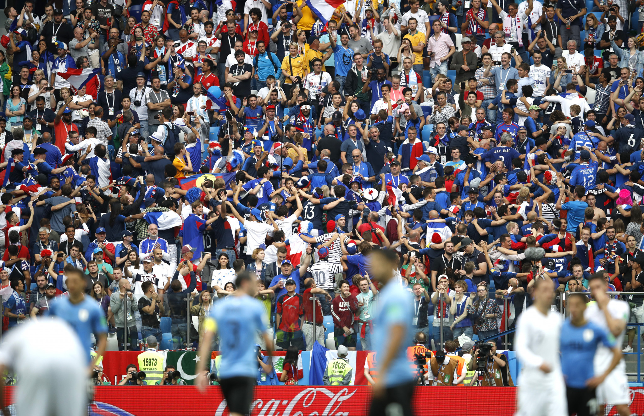 France fans support the team during the Uruguay clash ©Getty Images