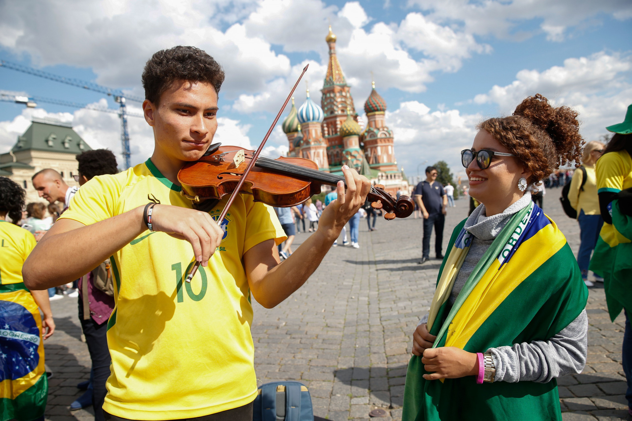 Brazil supporters prepare for their clash with Belgium in Moscow ©Getty Images