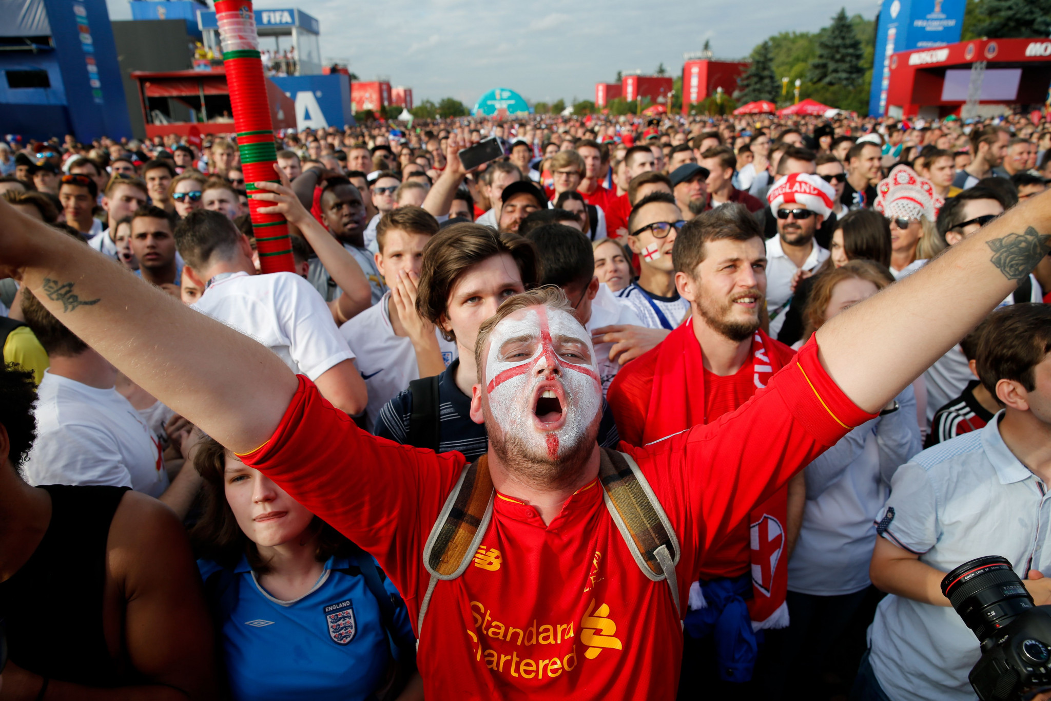 England fans celebrate at the Moscow Fan Fest ©Getty Images