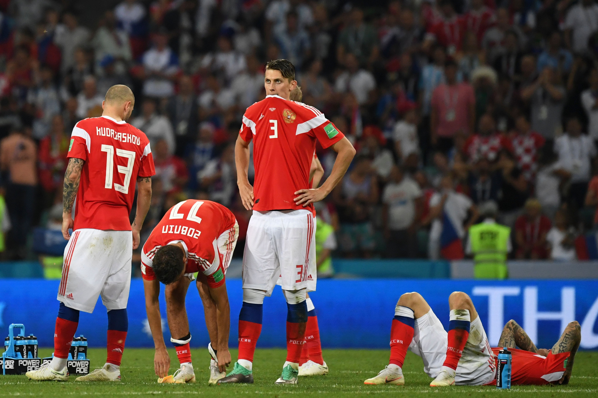 Russian players react to their penalty shootout defeat ©Getty Images
