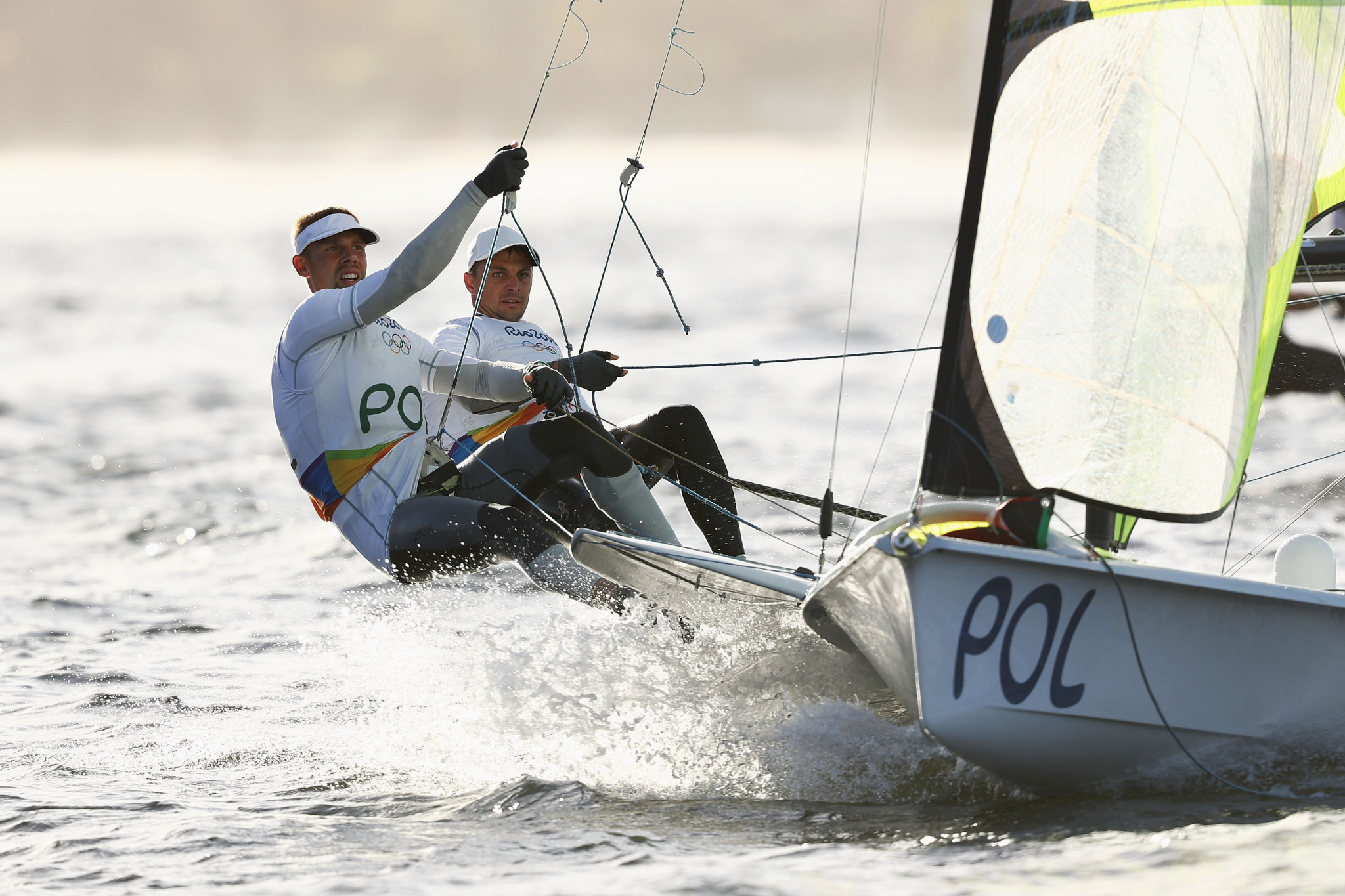 Poland's Lukasz Przybytek and Pawel Kolodzinski now hold the lead in the 49er class at the European Championships in Gdynia ©Getty Images