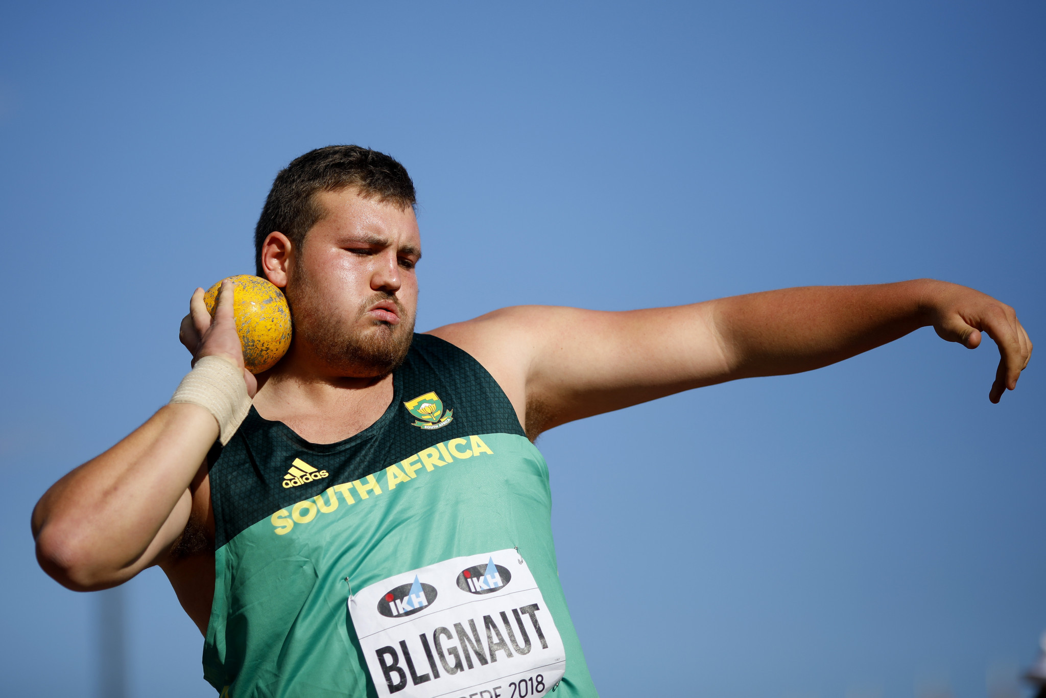 Kyle Blignaut of South Africa won the men's shot put on day one of the  IAAF World Under-20 Championships ©Getty Images