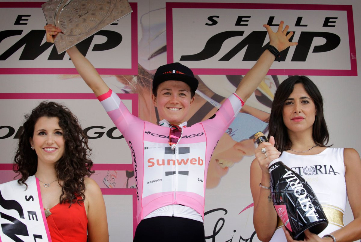 American cyclist Ruth Winder won stage five of the Giro Rosa and claimed the overall pink jersey in the process ©Team Sunweb