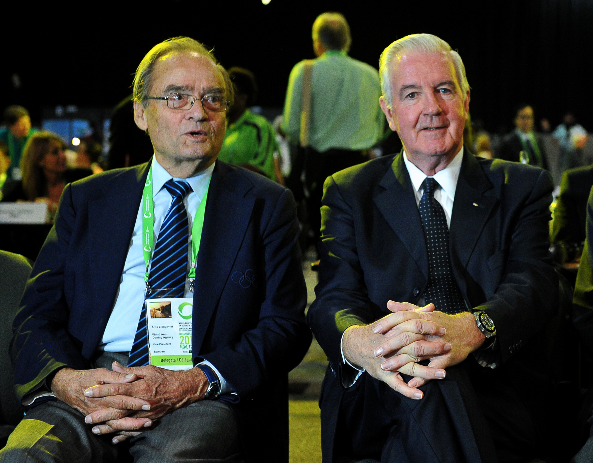 Arne Ljungqvist, left, alongside WADA President Sir Craig Reedie in 2013 ©Getty Images