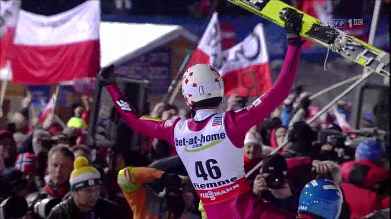 Poland's celebrates winning the gold medal on the large hill at the 2013 FIS Nordic World Championships in Val di Fiemme ©YouTube