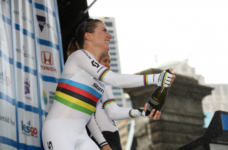 More champagne looks in the offing for Annemiek van Vleuten, the world time trial champion from The Netherlands, as she maintained her overall lead in the Giro Rosa today with two stages remaining ©Getty Images  