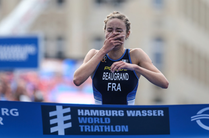 France's 21-year-old Cassandre Beaugrand is stunned to win the ITU World Triathlon Series race in Hamburg ©Getty Images  