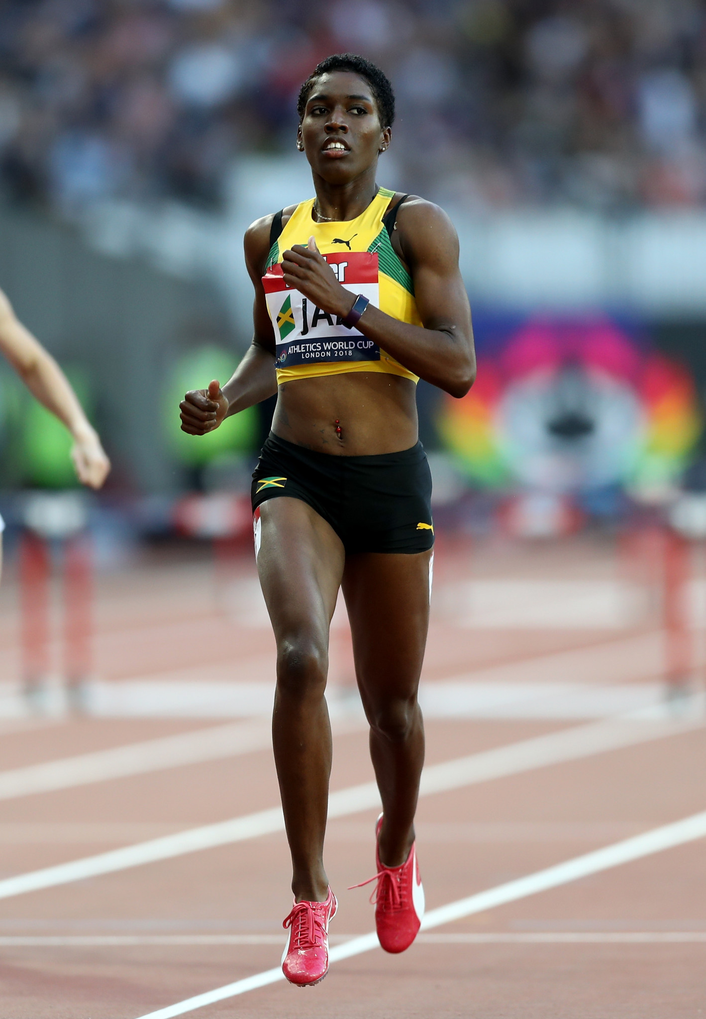 Jamaica's Commonwealth 400m hurdles champion Janieve Russell contributed a maximum eight points to her team with an expected victory in the London Olympic Stadium ©Getty Images  