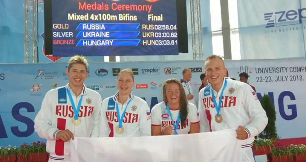 Russia won the mixed 4x100m bi-fins relay in a world record time ©20th Finswimming World Championships/Facebook