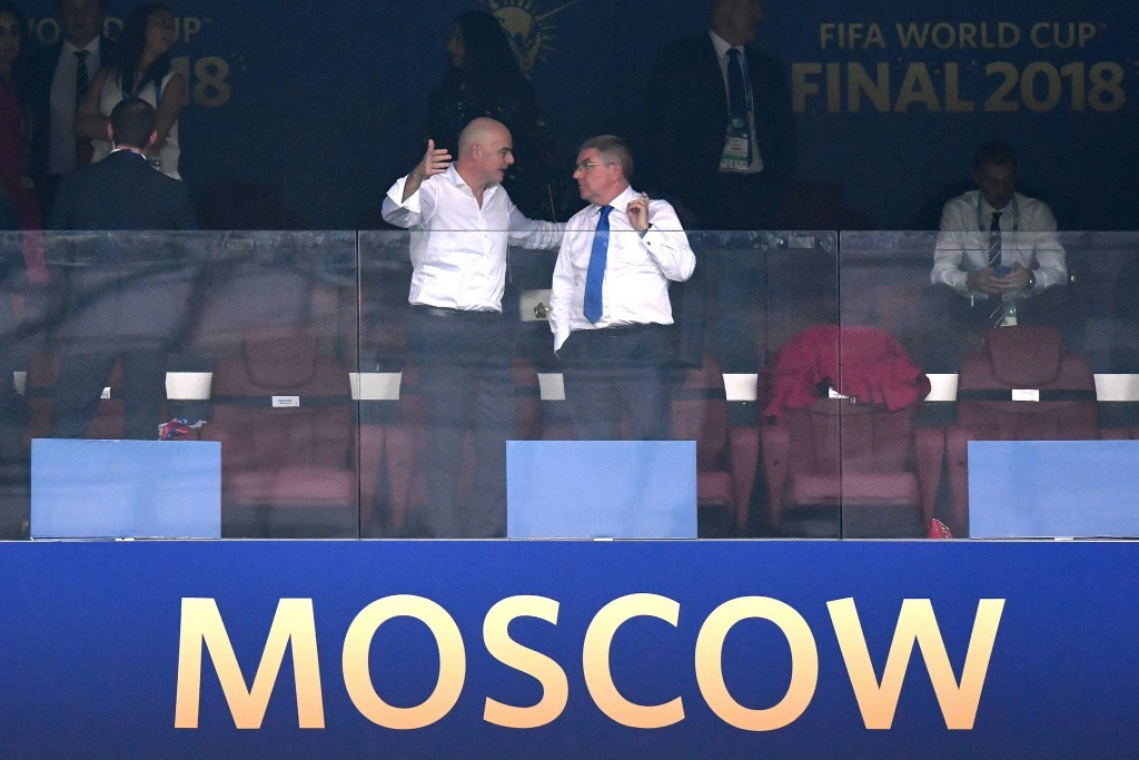 Were Thomas Bach, right, and Gianni Infantino, left, chatting at the World Cup Final about the FIFA President becoming a member of the International Olympic Committee? ©Getty Images