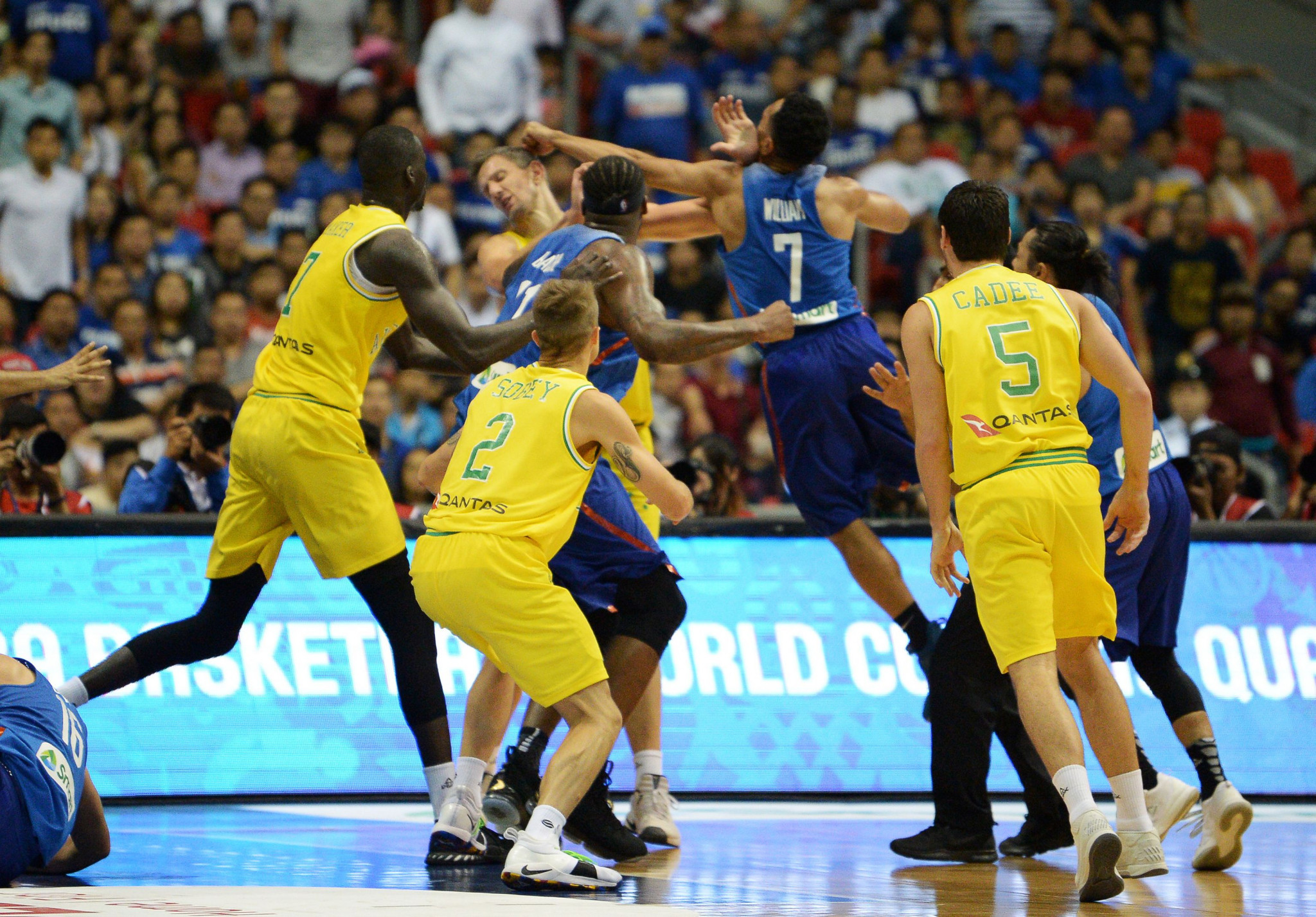 Thirteen players have been banned following a mass brawl, described as a "swarm of fists", which broke out in a FIBA World Cup Asian qualifier between Australia and The Philippines ©Getty Images