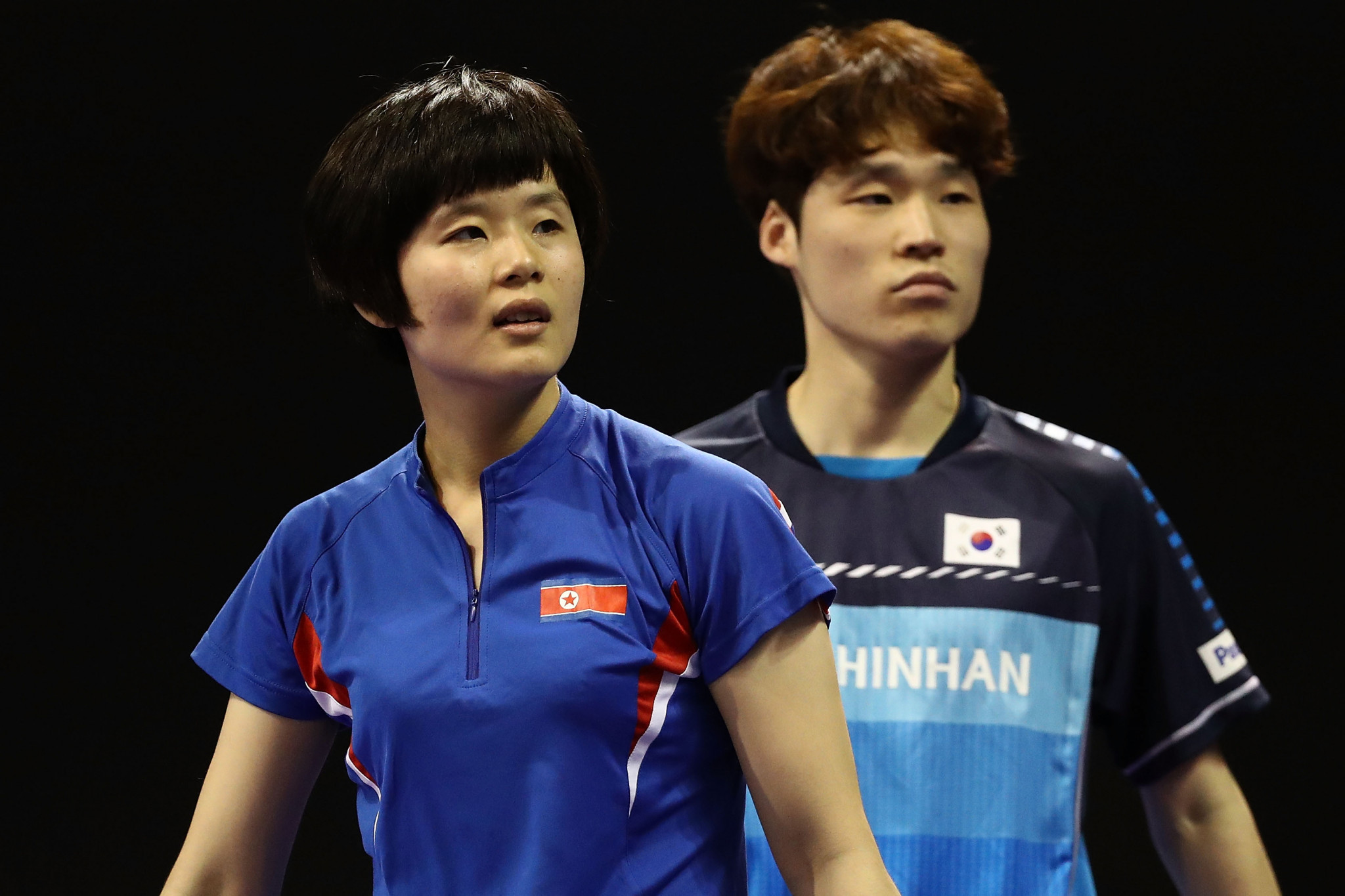 Jang Woojin and Cha Hyo Sim in the mixed doubles were one of the two unified pairs to win today ©Getty Images