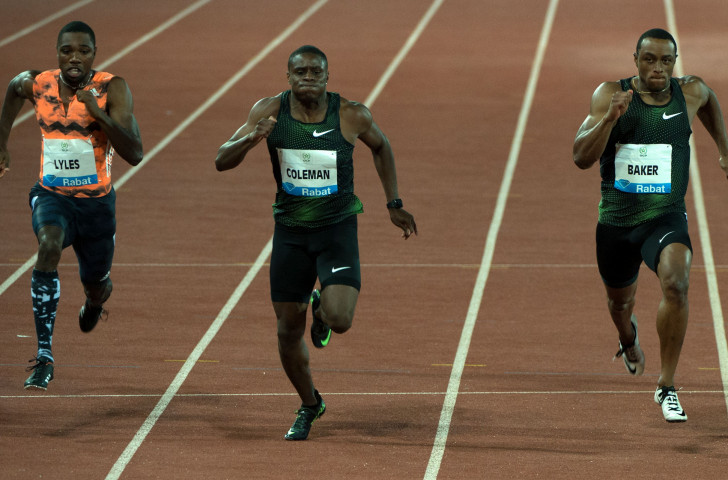 World 60m record holder Christian Coleman, pictured winning over 100m in Rabat last week, will race again at the IAAF Diamond League meeting in London this weekend against a field that includes fellow US sprinter Ronnie Baker ©Getty Images  