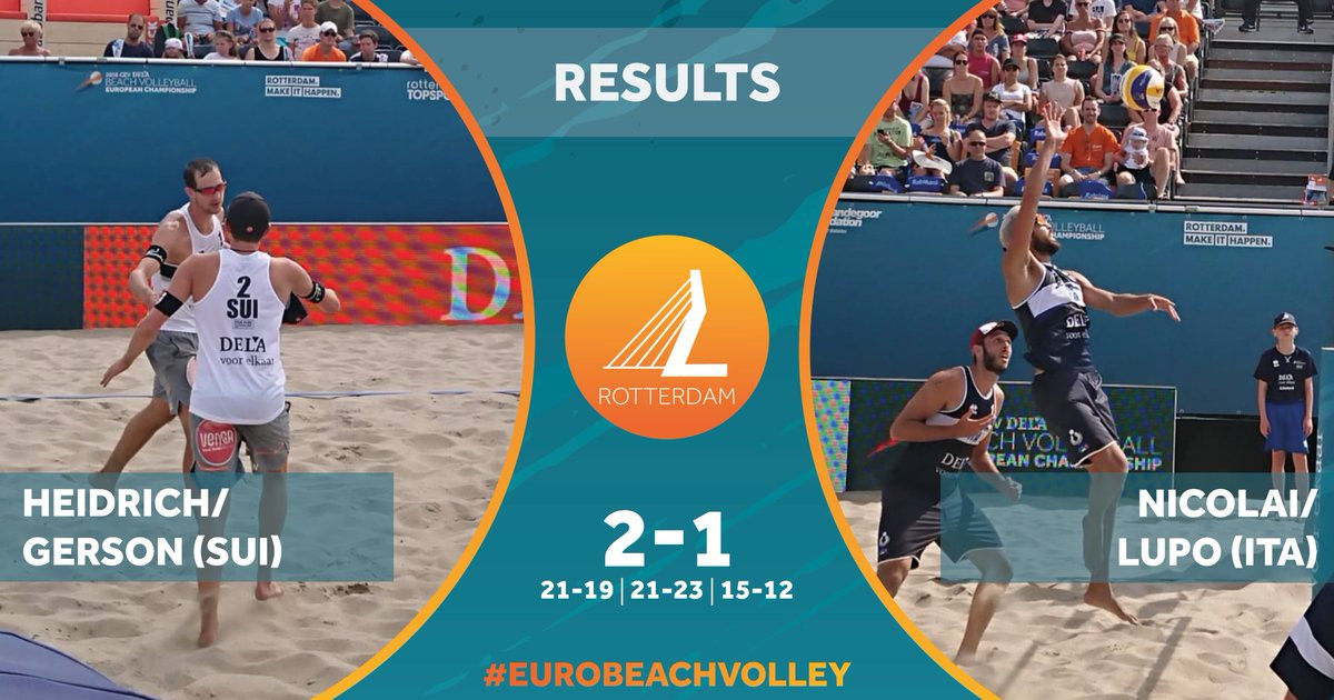Italy's Paolo Nicolai and Daniele Lupo were eliminated from the European Beach Volleyball Championships in The Netherlands today ©DELA European Championship Beach Volleyball 2018/Twitter