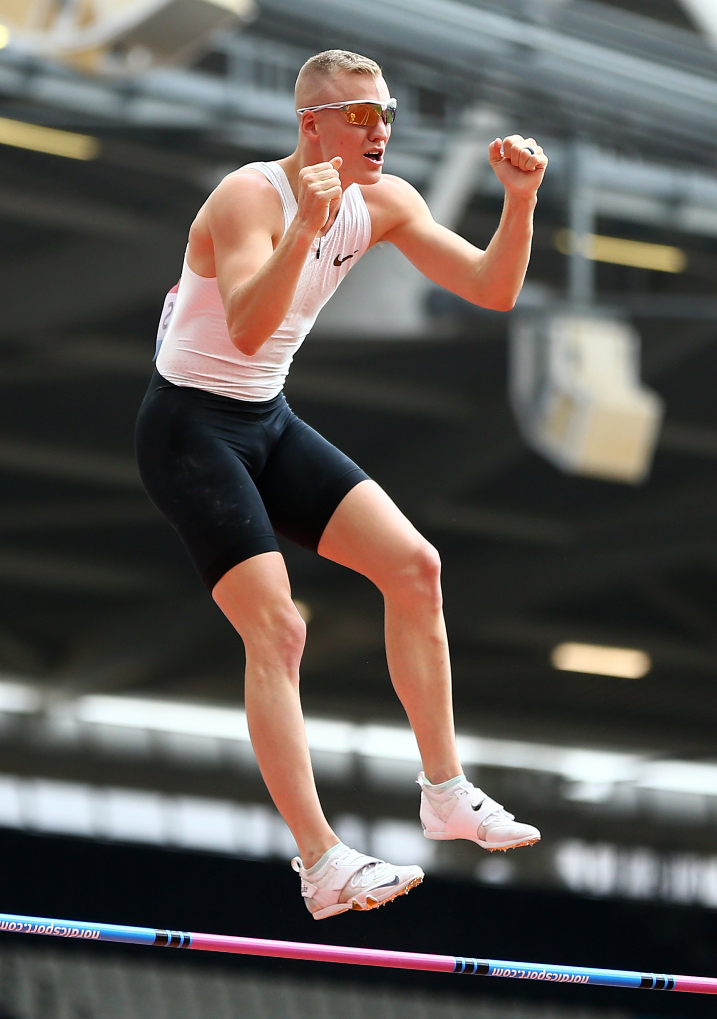 Sam Kendricks of the United States, the world pole vault champion, was in celebratory mode after being the only man to clear 5.92m at the IAAF Diamond League in London ©Getty Images  