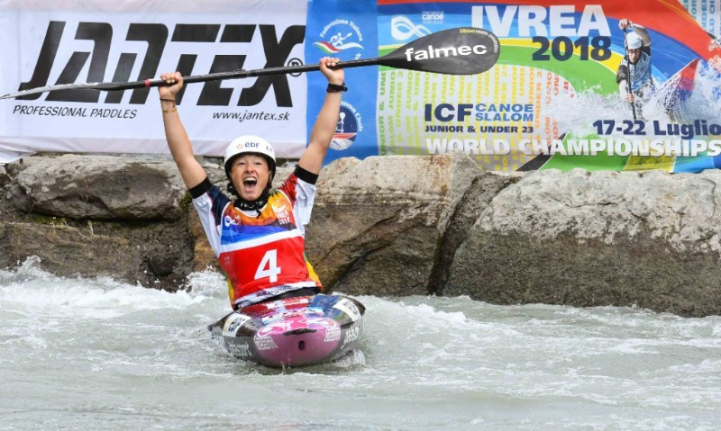 Camille Prigent claimed victory in the K1 event at the ICF Under-23 and Junior Canoe Slalom World Championships in Ivrea ©ICF