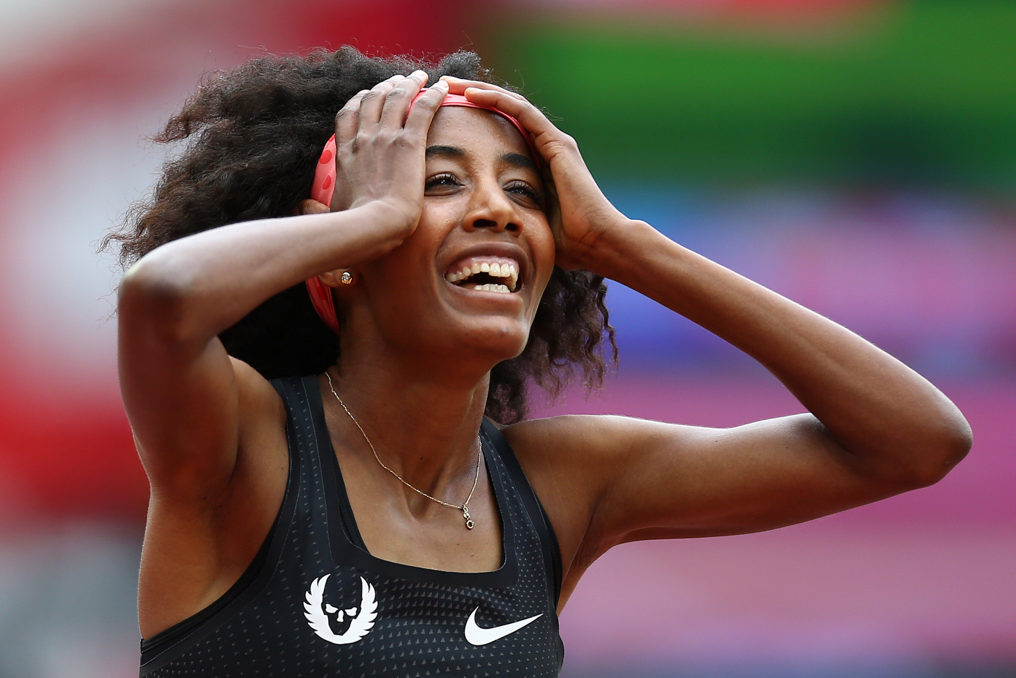 The Netherlands' Sifan Hassan comes to terms with an extraordinary victory in the women's mile at the AAF Diamond League meeting in London ©Getty Images  