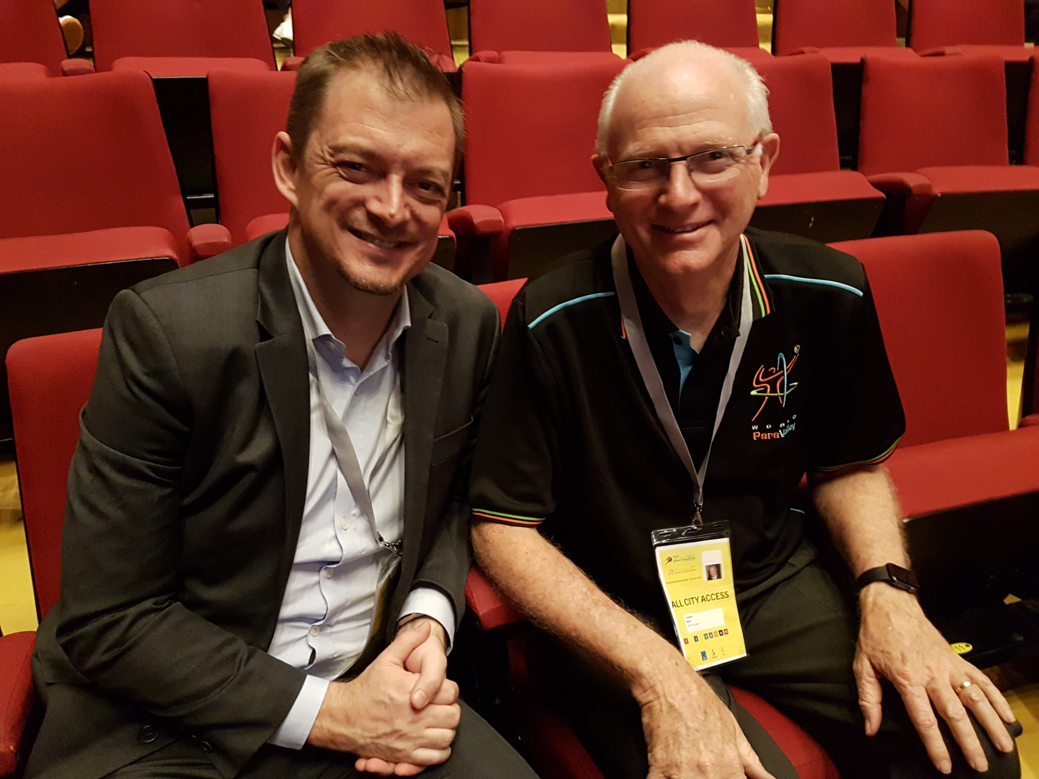 International Paralympic Committee President Andrew Parsons, left, held talks with World ParaVolley counterpart Barry Couzner, right, during the World ParaVolley Sitting Volleyball World Championships ©World ParaVolley 