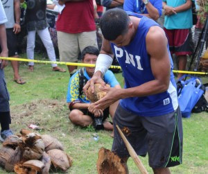 Coconut husking was the last event to take place today in the men's all round competition ©Micronesian Games