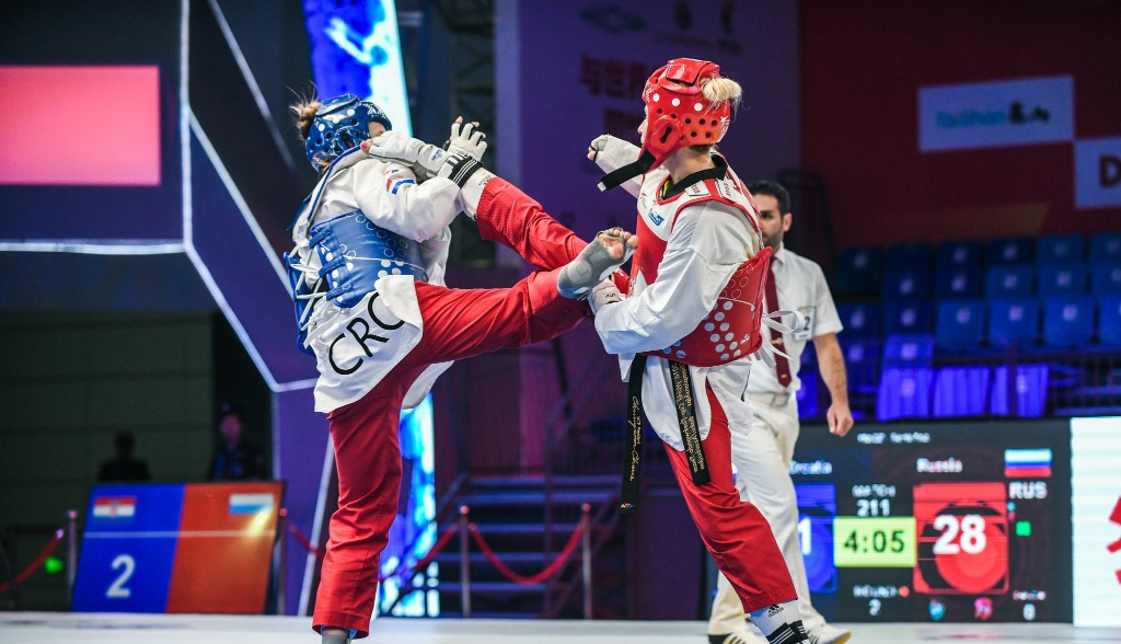 Russia, right, beat Croatia to reach the mixed gender final at the World Taekwondo World Cup Team Championships in Wuxi ©World Taekwondo