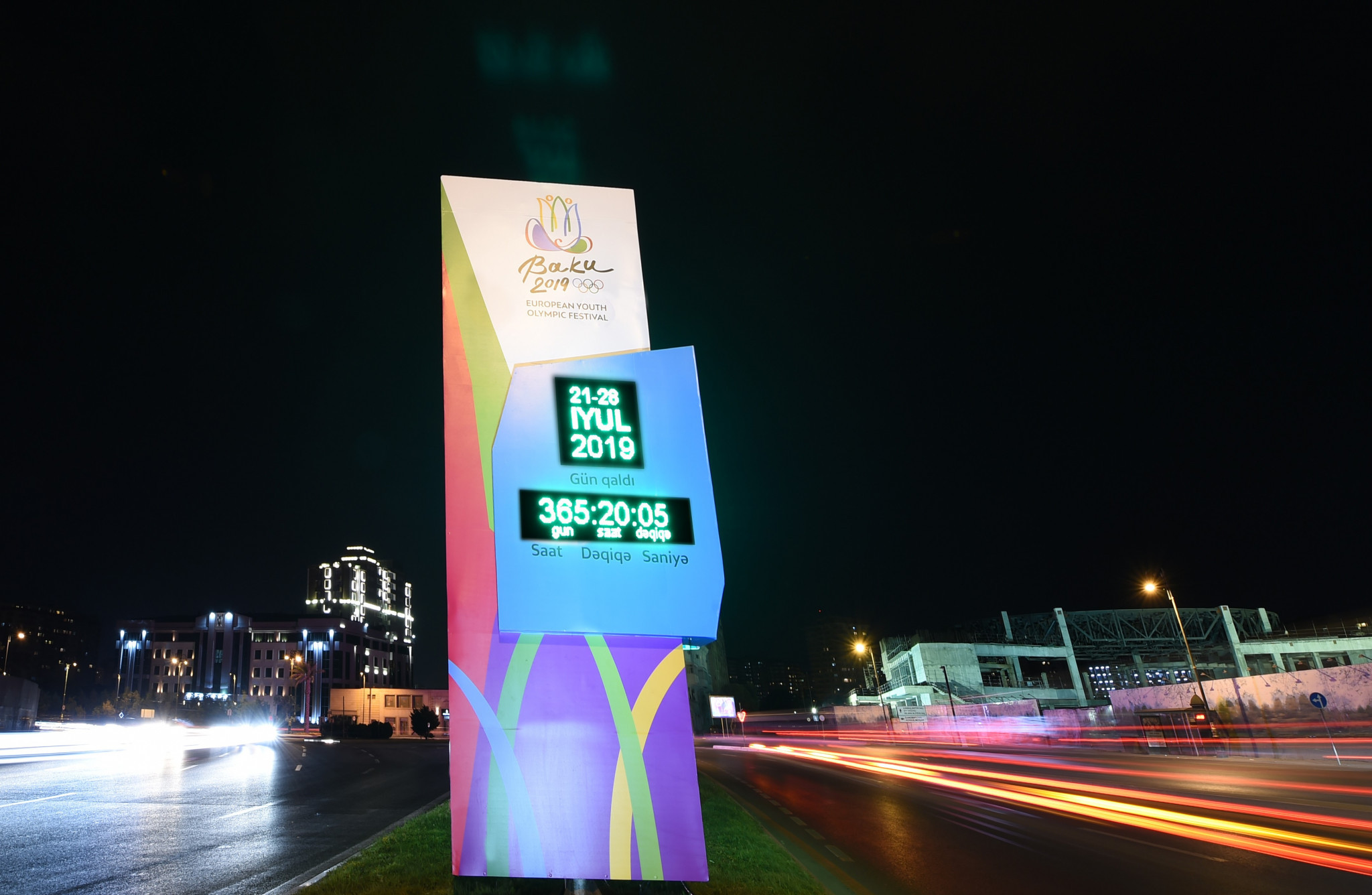 A clock sits in the centre of Baku counting down until the festival begins, on July 21, 2019 ©Baku 2019