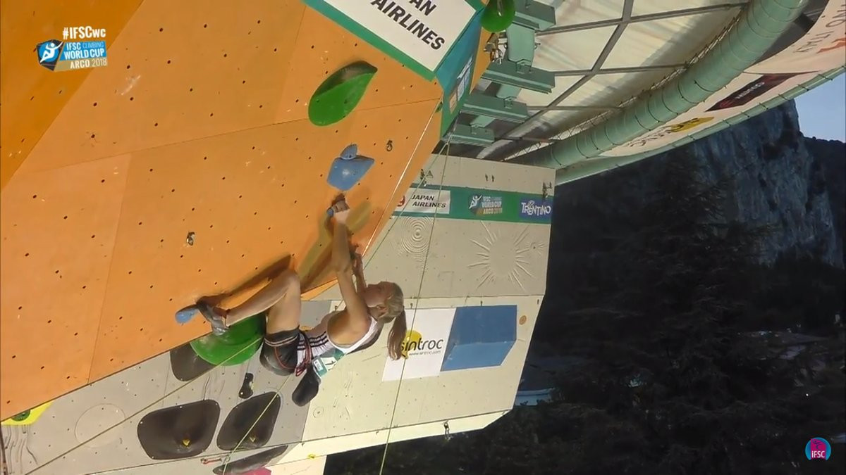 Janja Garnbret from Slovenia won gold at the IFSC Lead World Cup event in Acro today to claim her fourth podium in succession ©Twitter/IFSC