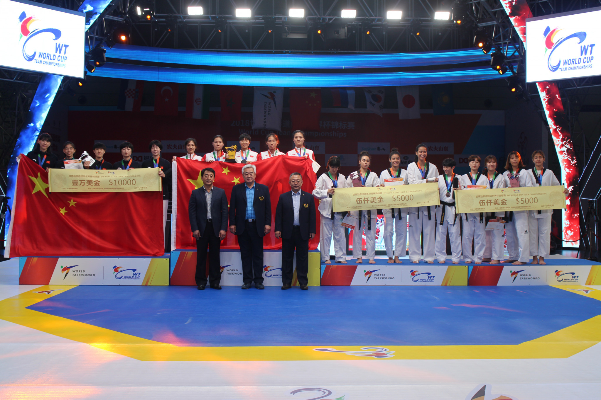 The awarding ceremony at the World Taekwondo World Cup Team Championships in Wuxi © World Taekwondo