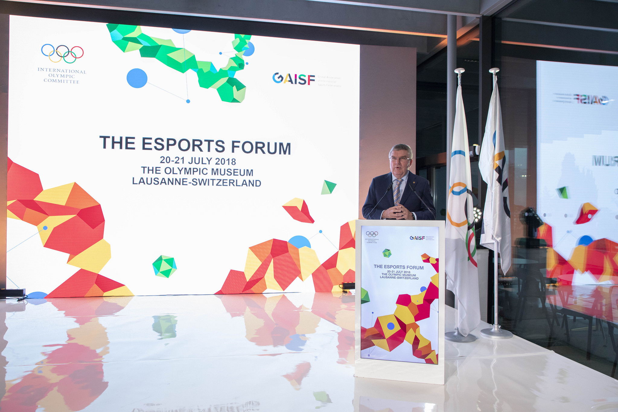 IOC President Thomas Bach speaking at an esports Forum in Lausanne ©IOC