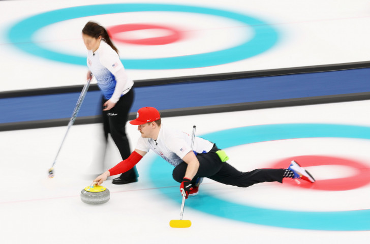 Matt Hamilton and Becca Hamilton of the USA compete during the curling mixed doubles at the Pyeongchang 2018 Winter Games ©Getty Images  
