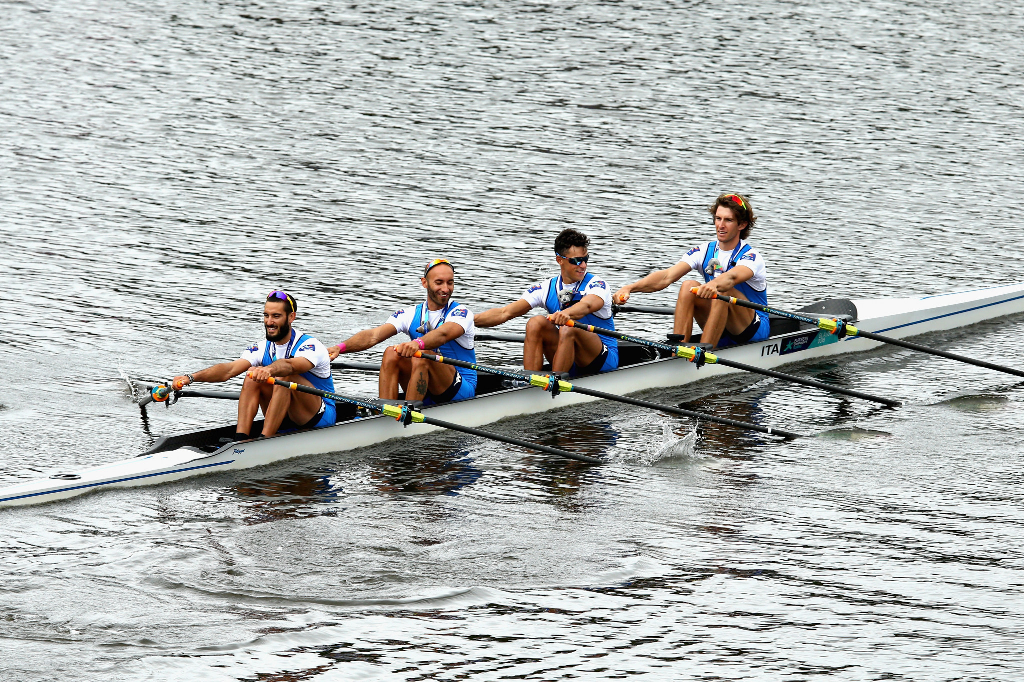 Italy's lightweight men's quadruple sculls crew earned a dominant victory ©Getty Images