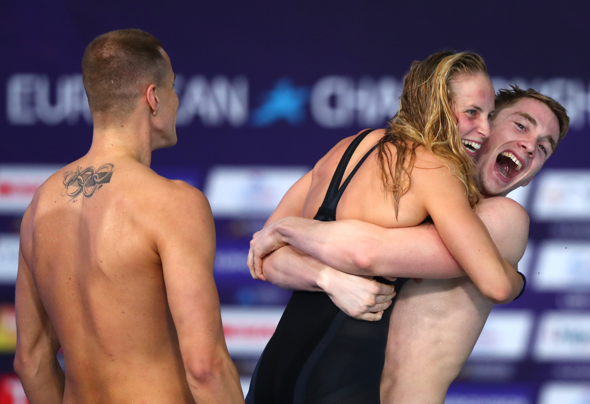 Germany celebrated gold in the mixed 4x200m freestyle relay ©Getty Images