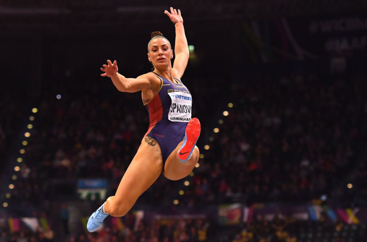 Serbia's Ivana Spanovic, pictured en-route to the world indoor long jump gold in Birmingham this year, will defend her European title in Berlin ©Getty Images  