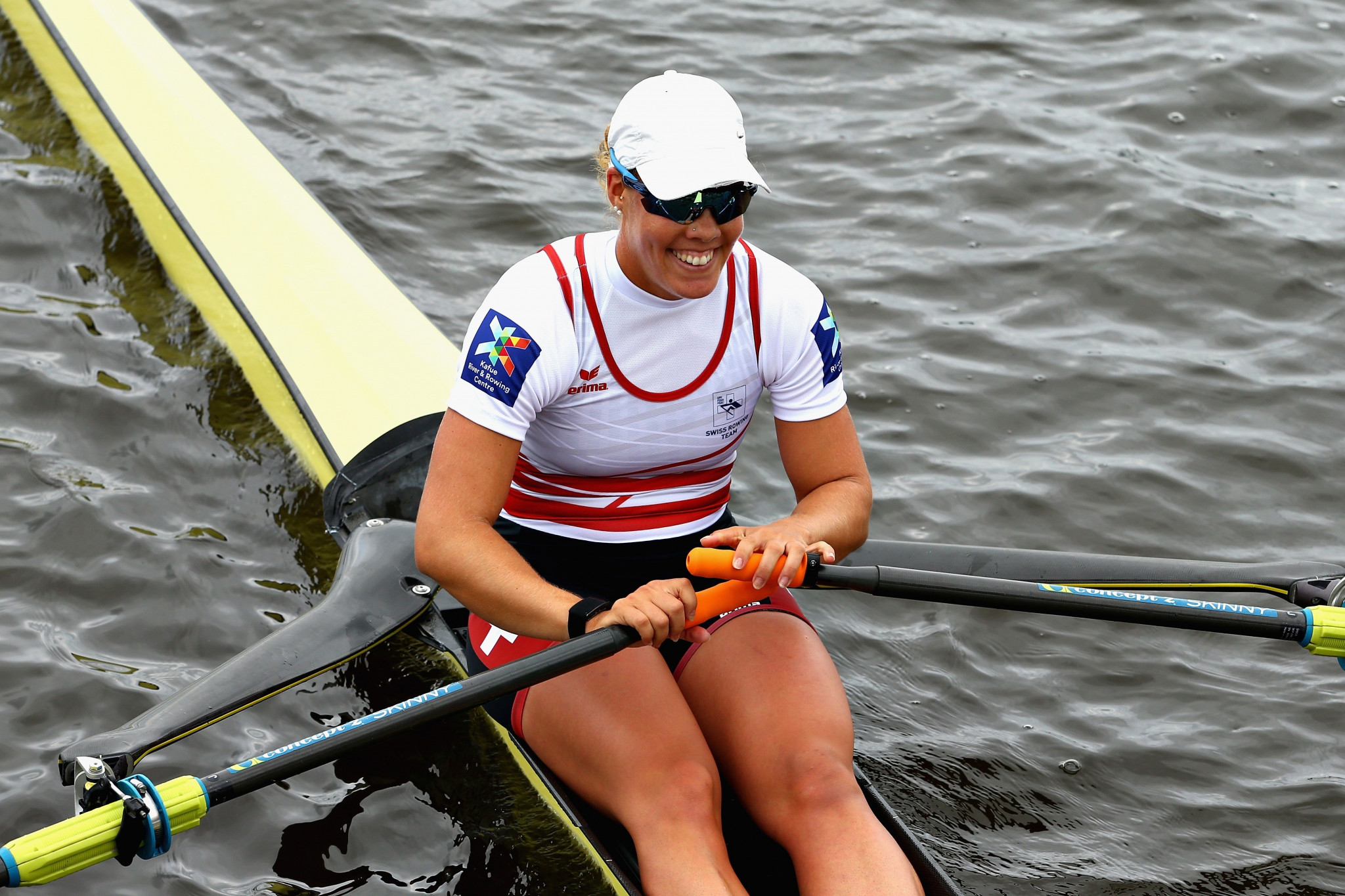 Jeannine Gmelin was one of Switzerland's two gold medallists on the final day of rowing action, winning the women's single sculls A final ©Getty Images