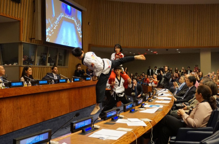 The WTF taekwondo demonstration team performed at UN headquarters in New York