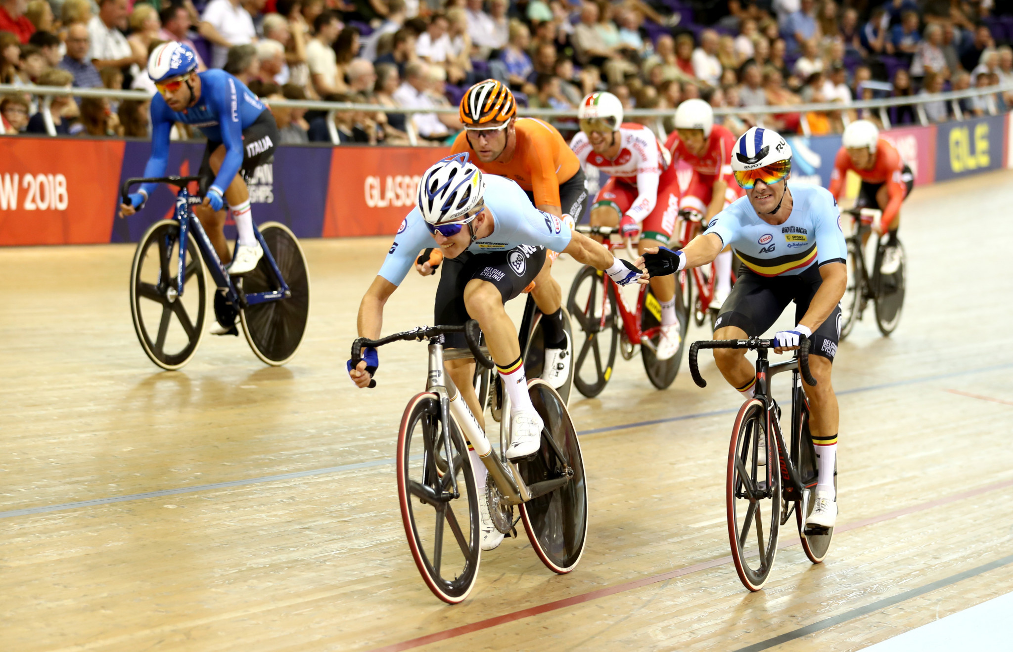 Belgium took top honours in the men's madison event on the penultimate day of track cycling competition ©Getty Images