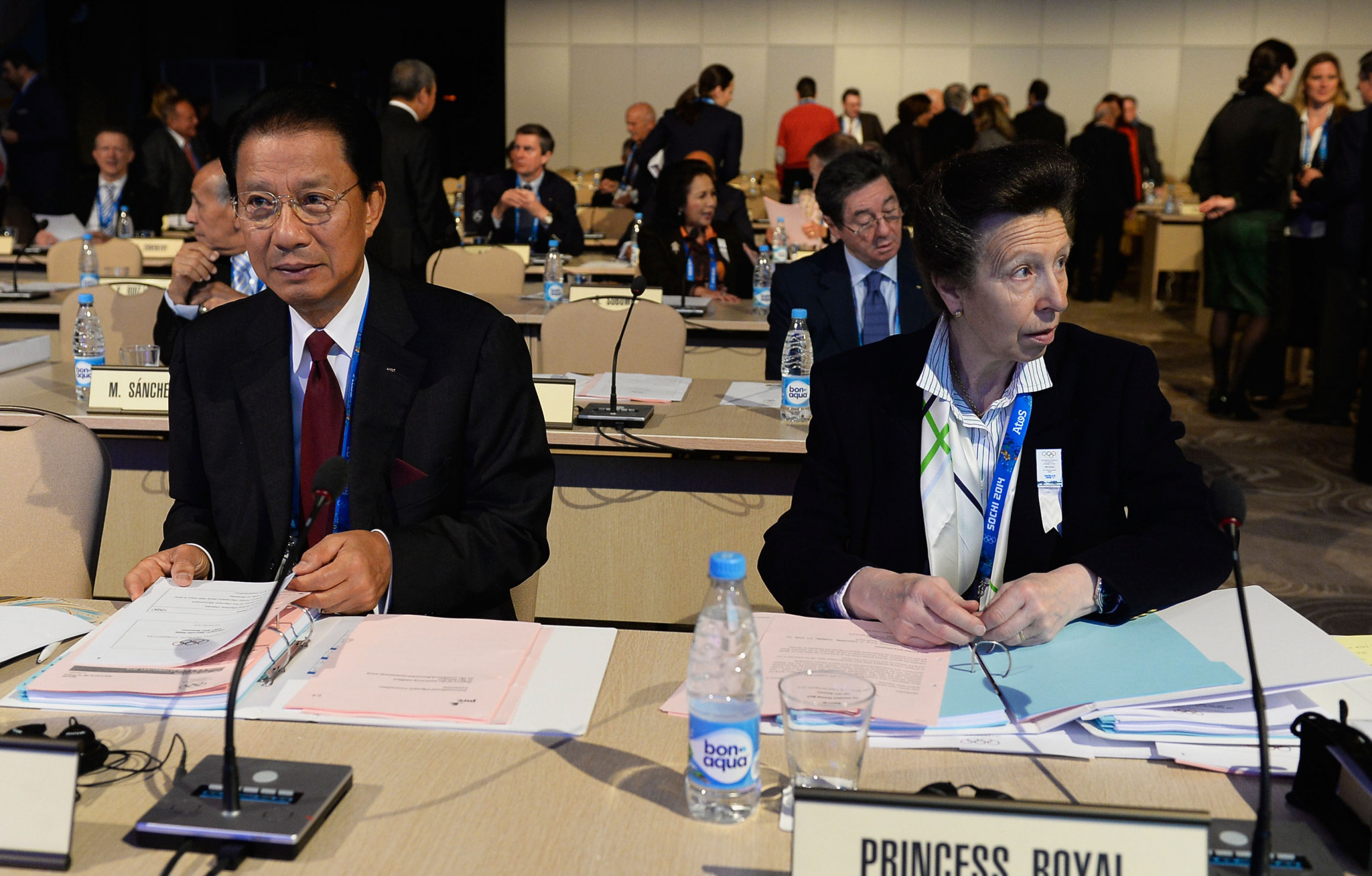 Nat Indrapana, left, alongside British IOC member Princess Anne at the 2014 IOC Session in Sochi ©Getty Images