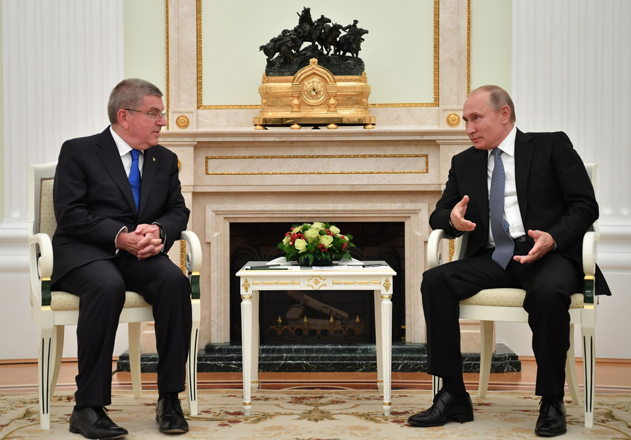 A meeting between Thomas Bach, left, and Vladimir Putin at the Kremlin has been hailed as an example of closer relations ©Getty Images
