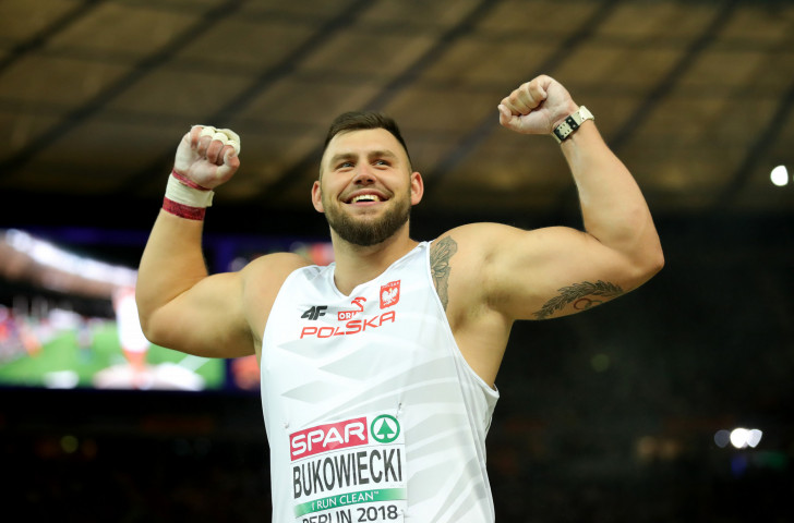 Poland's Konrad Bukowiecki, a year younger than Dina Asher-Smith, celebrates a Berlin shot put silver medal ©Getty Images  
