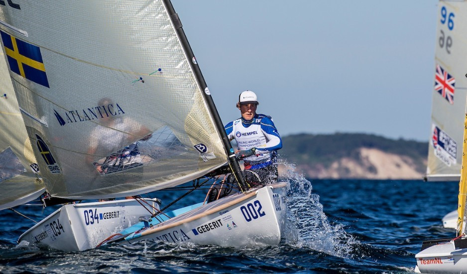Olympic gold medallist Max Salminen of Sweden won the day's last race in the finn class ©World Sailing