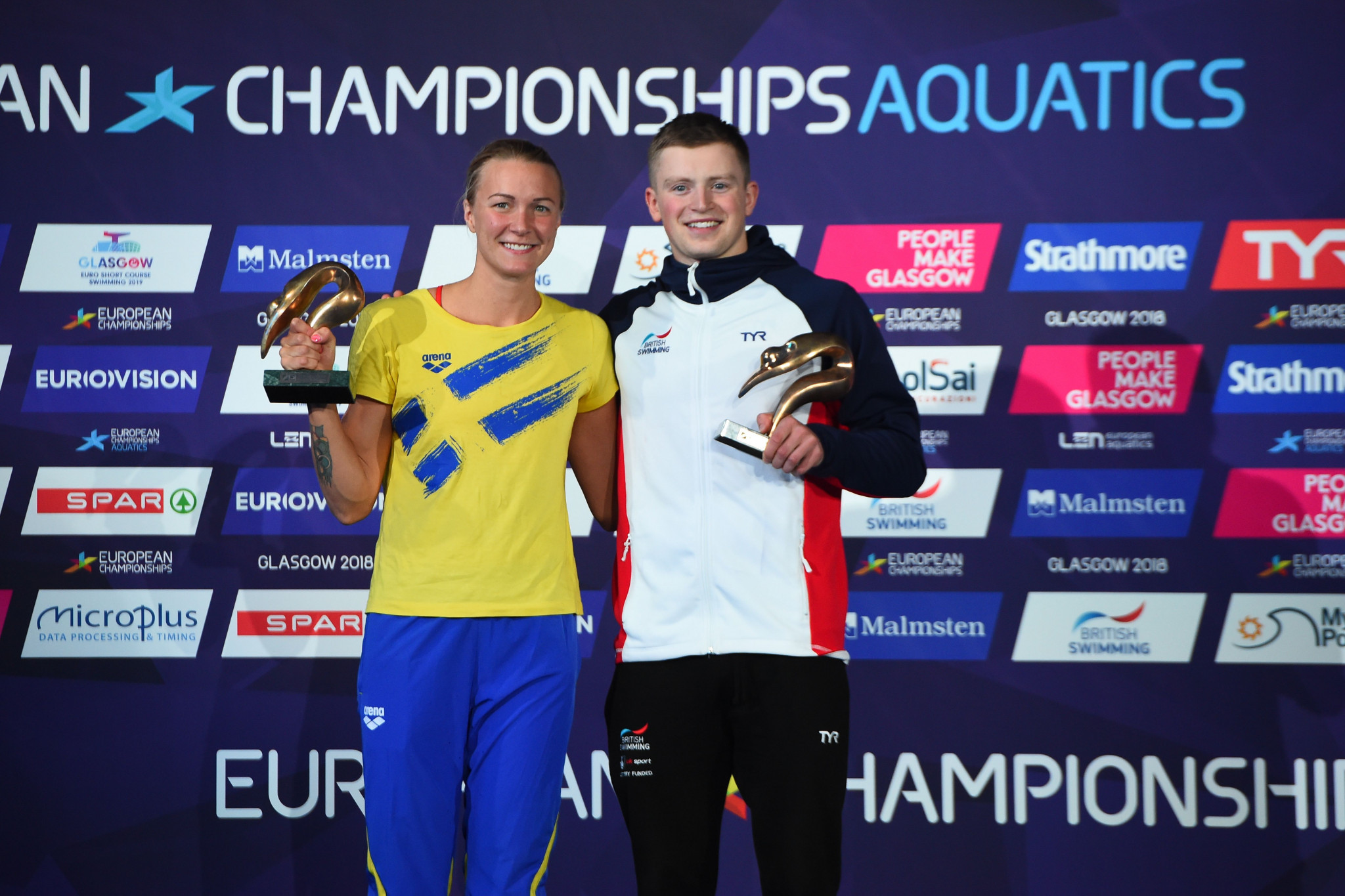 Sweden's Sarah Sjöström and Britain's Adam Peaty were named as swimmers of the Championships ©Getty Images