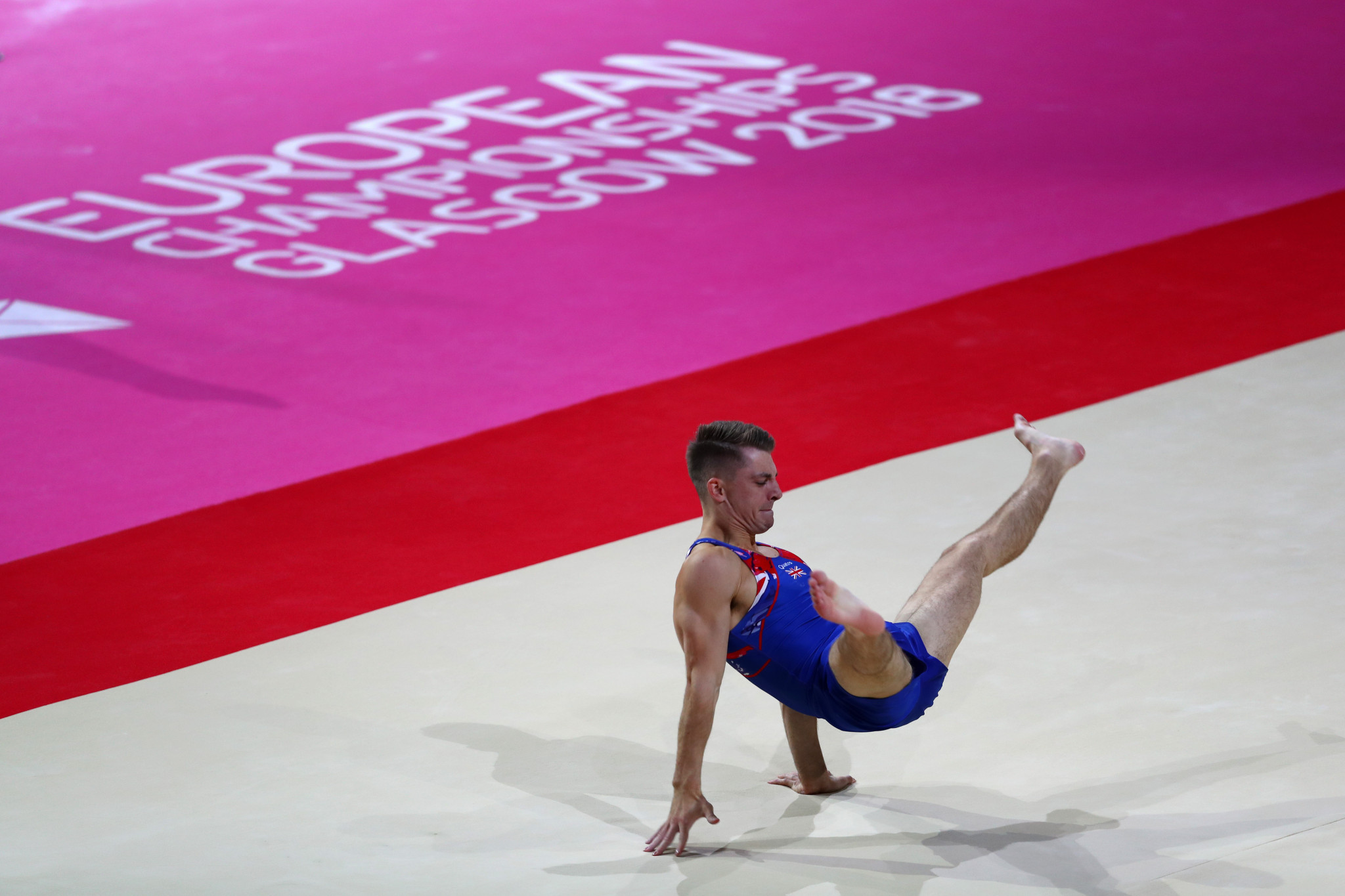 Great Britain's Max Whitlock made a slight error on the floor exercise, leaving him in 23rd position and costing him a place in that apparatus' final at the European Championships in Glasgow ©Getty Images